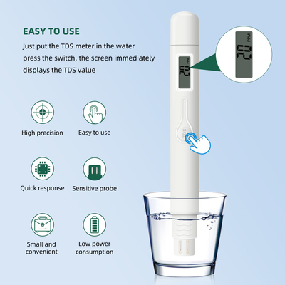 高精度 TDS メーター 1 ボタンペン型 0-9990ppm 測定範囲 ± 2% 正確さ